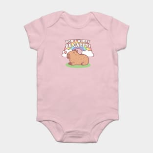 Cute Capybara And Rainbow, Don't Worry Be Cappy Baby Bodysuit